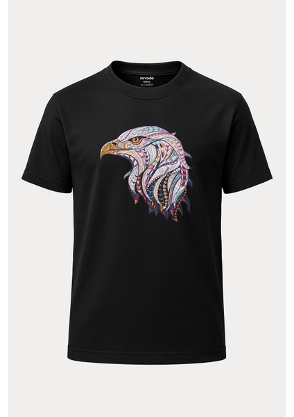 Motifli Kartal Baskılı Loose Fit Bisiklet Yaka Unisex Tişört