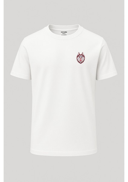 Motifli Husky Köpek Baskılı Loose Fit Bisiklet Yaka Unisex Tişört