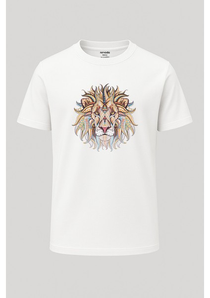 Motifli Aslan Baskılı Loose Fit Bisiklet Yaka Unisex Tişört