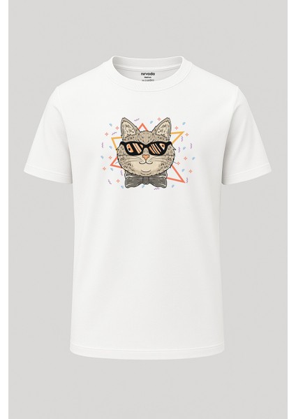 Cool Kedi Baskılı Loose Fit Bisiklet Yaka Unisex Tişört