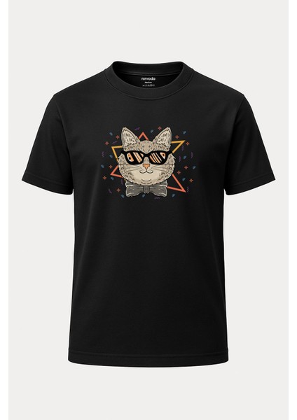 Cool Kedi Baskılı Loose Fit Bisiklet Yaka Unisex Tişört