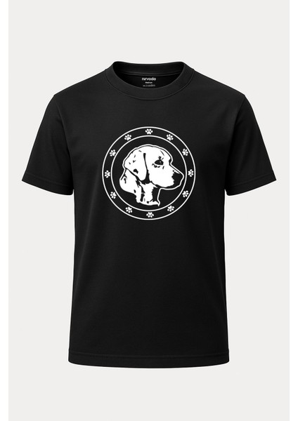 Pati Dostu Köpek Baskılı Loose Fit Bisiklet Yaka Unisex Tişört Siyah