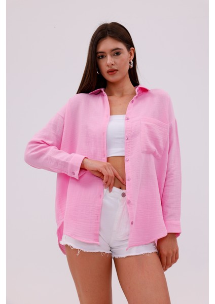 Oversize Basic Müslin Kadın Gömlek Kadın-Müslin-Gömlek