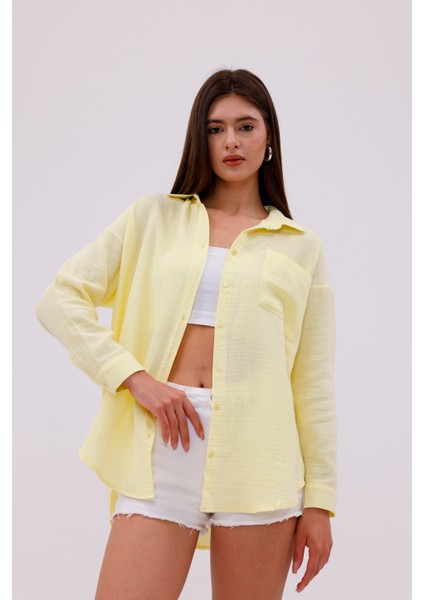 Oversize Basic Müslin Kadın Gömlek Kadın-Müslin-Gömlek
