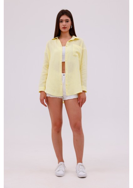 Oversize Basic Müslin Kadın Gömlek Kadın-Müslin-Gömlek