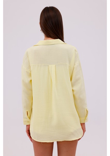 Oversize Basic Müslin Kadın Gömlek Kadın-Müslin-Gömlek