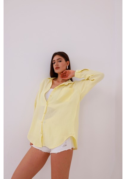 Oversize Basic Müslin Kadın Gömlek Kadın-Müslin-Gömlek