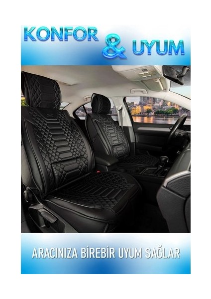 Mazda 9.29 Uyumlu Lüks Deri Oto Koltuk Kılıfı Ön Arka Set Siyah Marjinal Model Alldys