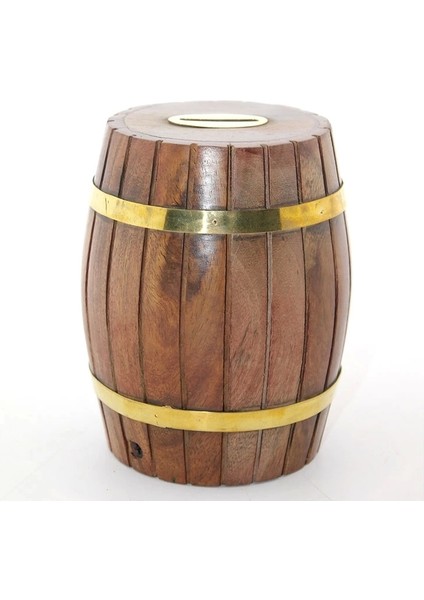 Pirinç Ahşap Fıçı Kumbara 12.5 cm WB535