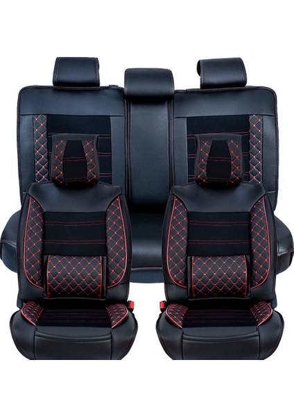 Kia Cerato Yeni Uyumlu Lüx Deri Oto Koltuk Kılıfı Ön Arka Set Planet Serisi Siyah Kırmızı