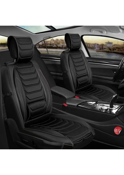 Opel Mokka x Uyumlu Lüx Deri Oto Koltuk Kılıfı Ön Arka Takım Kemer Serisi Siyah modelleri