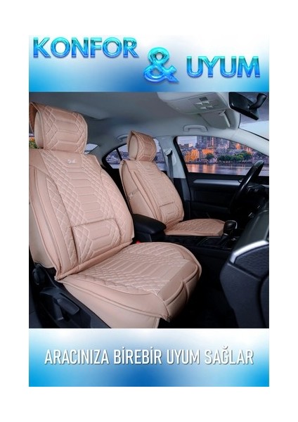 Citroen C4 Uyumlu Lüks Deri Oto Koltuk Kılıfı Ön Arka Set Bej Marjinal Model Alldys