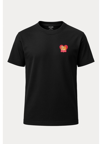 Sevgililer Günü Köpeği Baskılı Loose Fit Bisiklet Yaka Unisex Tişört