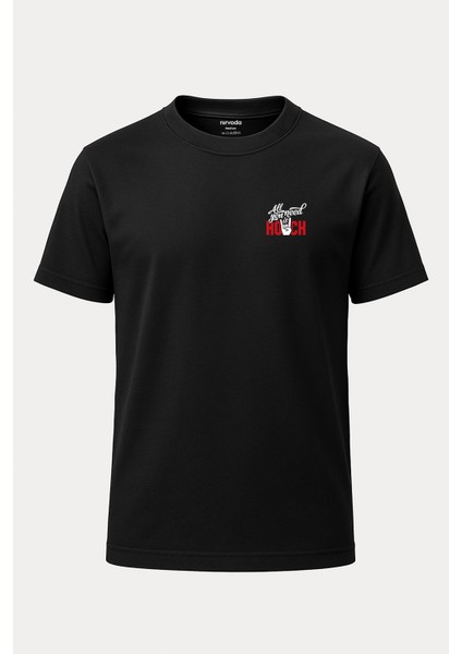 Rock Müzik Ihtiyacı Baskılı Loose Fit Bisiklet Yaka Unisex Tişört Siyah