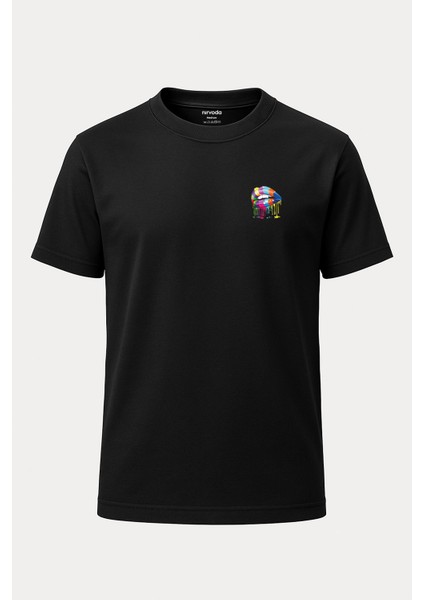 Renkli Dudak Baskılı Loose Fit Bisiklet Yaka Unisex Tişört