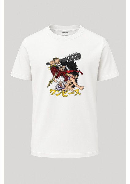 Luffy Ace Kaido One Piece Baskılı Loose Fit Bisiklet Yaka Unisex Tişört Anime Manga