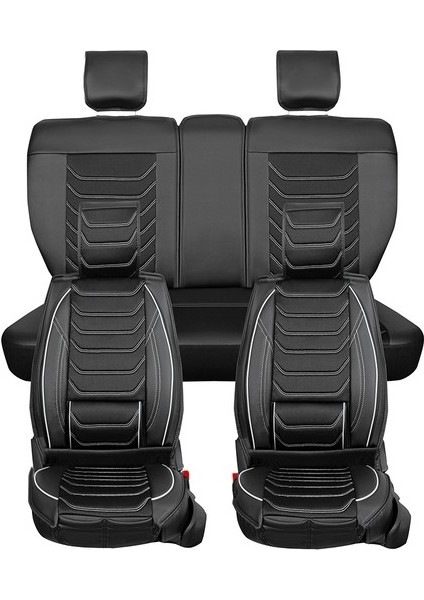 Seat Ateca Uyumlu Lüx Deri Oto Koltuk Kılıfı Ön Arka Takım Kemer Serisi Siyah Beyaz