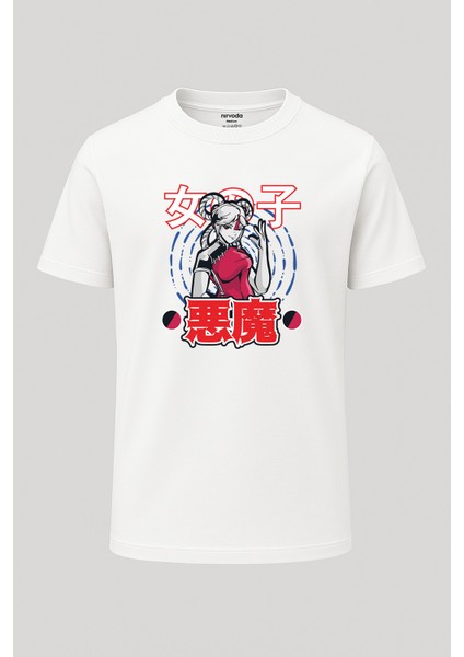 Japon Anime Kızı Baskılı Loose Fit Bisiklet Yaka Unisex Tişört