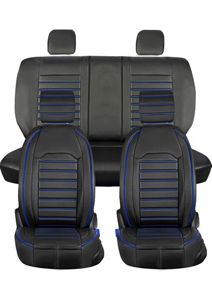 Ford Eco Sport Uyumlu Lüks Deri Oto Koltuk Kılıfı Ön Arka Takım Set Giydirme Model Siyah Mavi Alldys