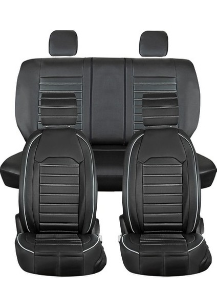 Dodge Caliber Uyumlu Lüks Deri Oto Koltuk Kılıfı Ön Arka Takım Set Giydirme Model Siyah Beyaz Alldys