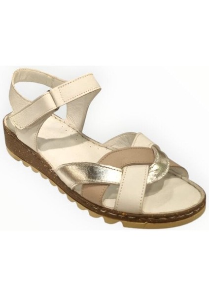 Kadın Hakiki Deri Beyaz Bantlı Sandalet Beyaz - 38 fiyatları