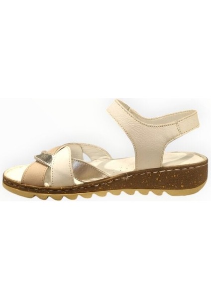 Kadın Hakiki Deri Beyaz Bantlı Sandalet Beyaz - 38 fırsatları