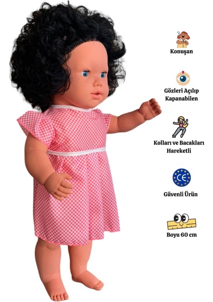 Elite Büyük Boy Türkçe Konuşan Siyah Saçlı Et Bebek Oyuncak (60 Cm) 1 Adet