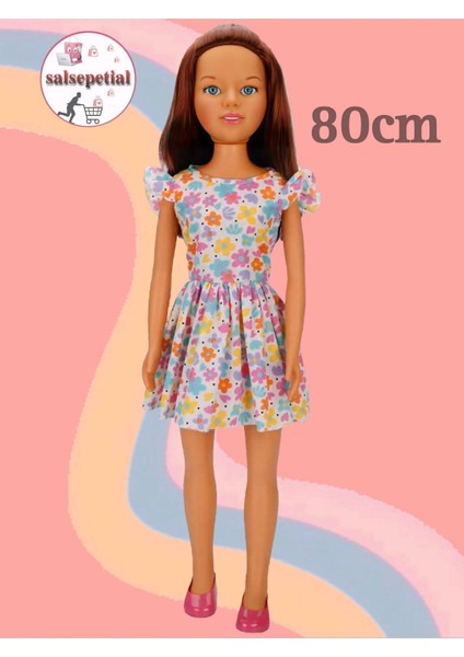 Elite Büyük Boy Et Bebek 80CM Yürüyüş Arkadaşım Clara Bebek 80CM Oyuncak Bebek Çiçekli Elbiseli 1 Adet
