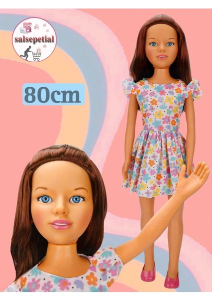 Elite Büyük Boy Et Bebek 80CM Yürüyüş Arkadaşım Clara Bebek 80CM Oyuncak Bebek Çiçekli Elbiseli 1 Adet