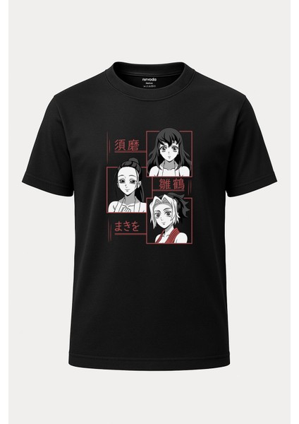Suma Hinatsuru Makio Baskılı Loose Fit Bisiklet Yaka Unisex Tişört Anime Manga