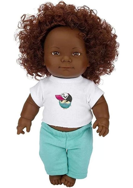 Elite Dada Kıvırcık Saçlı Oyuncak Zenci Erkek Et Bebek - 35 cm 1 Adet