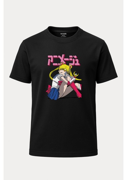 Sailor Moon Serenity Ay Savaşçısı Baskılı Loose Fit Bisiklet Yaka Unisex Tişört Anime Manga