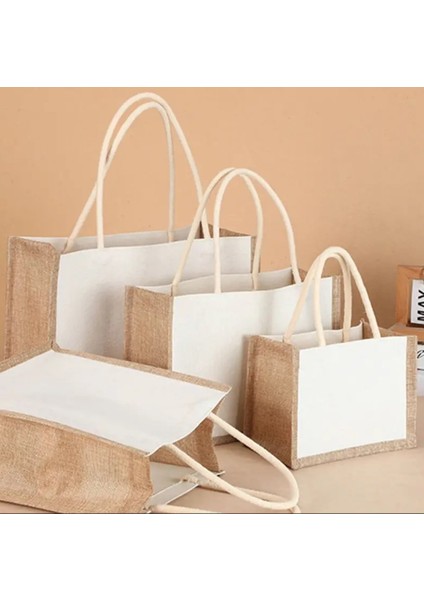 Jüt Çanta Boş Beyazlatılmamış Büyük 30X23X15CM Yeniden Kullanılabilir 1 Adet