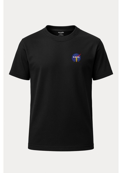 Nasa Roket Baskılı Loose Fit Bisiklet Yaka Unisex Tişört