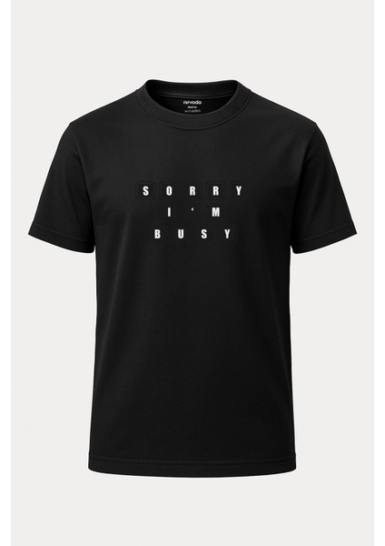 Meşgulüm Im Busy Baskılı Loose Fit Bisiklet Yaka Unisex Tişört