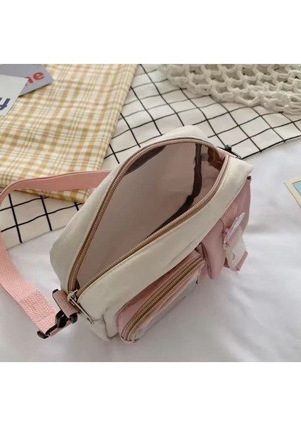 Kawaii Kore Japon Tarzı Genç Kız Çocuk Kadın Crossbody Yan Omuz Çanta Resimli Kart ve Rozet modelleri