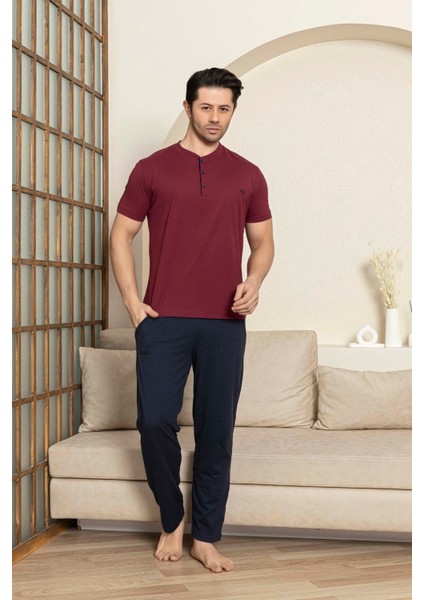 Erkek 3 Düğmeli %100 Pamuk Yazlık Kısa Kol Cepli Pijama Takımı fiyatları