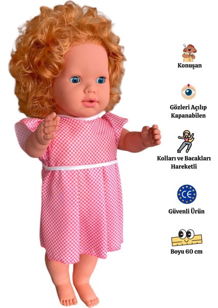 Elite Büyük Boy Türkçe Konuşan Açık Kahverengi Saçlı Et Bebek Oyuncak (60 Cm) 1 Adet