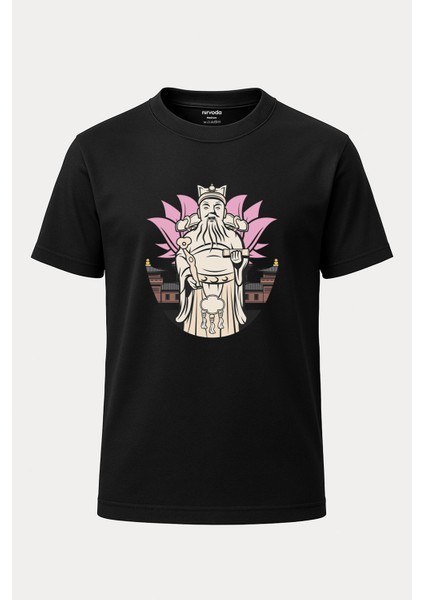 Çin Hükümdarı Baskılı Loose Fit Bisiklet Yaka Unisex Tişört