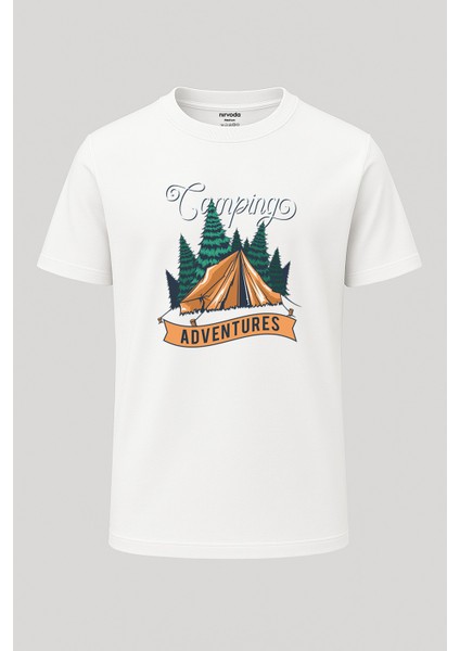 Camping Adventures Baskılı Loose Fit Bisiklet Yaka Unisex Tişört