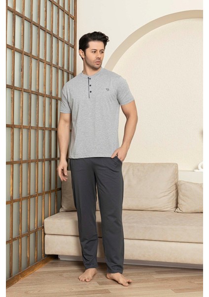 Erkek 3 Düğmeli %100 Pamuk Yazlık Kısa Kol Cepli Pijama Takımı fiyatları