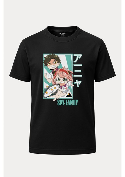 Anya Damian Spy x Family Baskılı Loose Fit Bisiklet Yaka Unisex Tişört Anime Manga