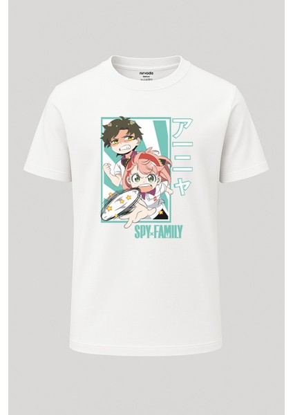 Anya Damian Spy x Family Baskılı Loose Fit Bisiklet Yaka Unisex Tişört Anime Manga