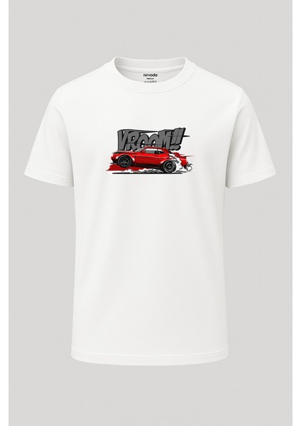 Vroom Drift Araba Baskılı Loose Fit Bisiklet Yaka Unisex Tişört