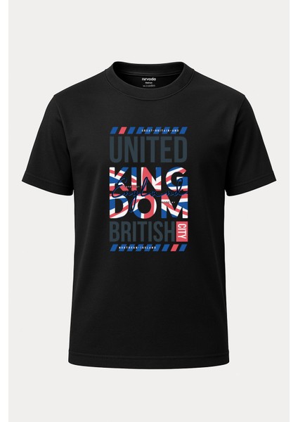 Uk British Ingiltere Baskılı Loose Fit Bisiklet Yaka Unisex Siyah Tişört