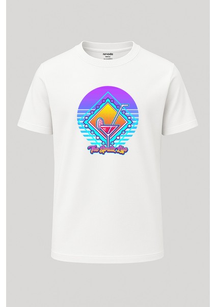 Yaz Kokteyli Renkli Baskılı Loose Fit Bisiklet Yaka Unisex Tişört