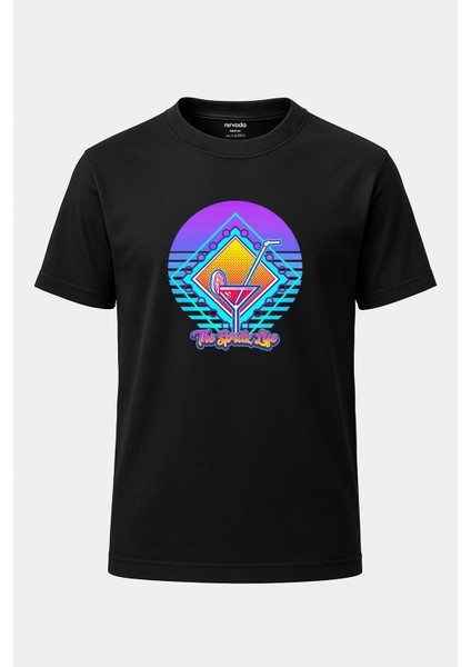 Yaz Kokteyli Renkli Baskılı Loose Fit Bisiklet Yaka Unisex Tişört