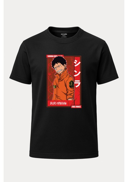 Shinra Fire Force Baskılı Loose Fit Bisiklet Yaka Unisex Tişört Anime Manga