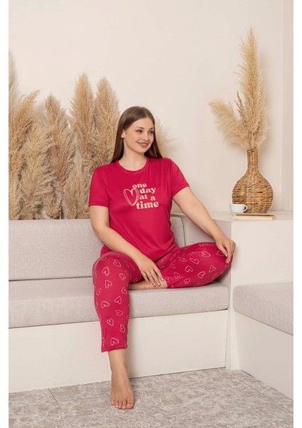 Kadın Bisiklet Yaka Düğmesiz Battal Kesim Viskon Yazlık Kısa Kol Büyük Beden Pijama Takımı fiyatları