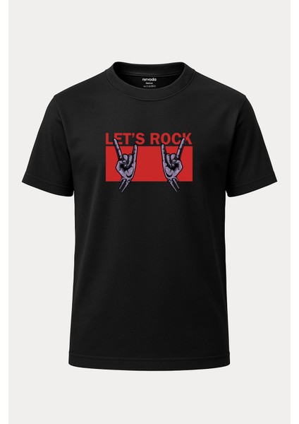 Rock Sembol Baskılı Loose Fit Bisiklet Yaka Unisex Tişört